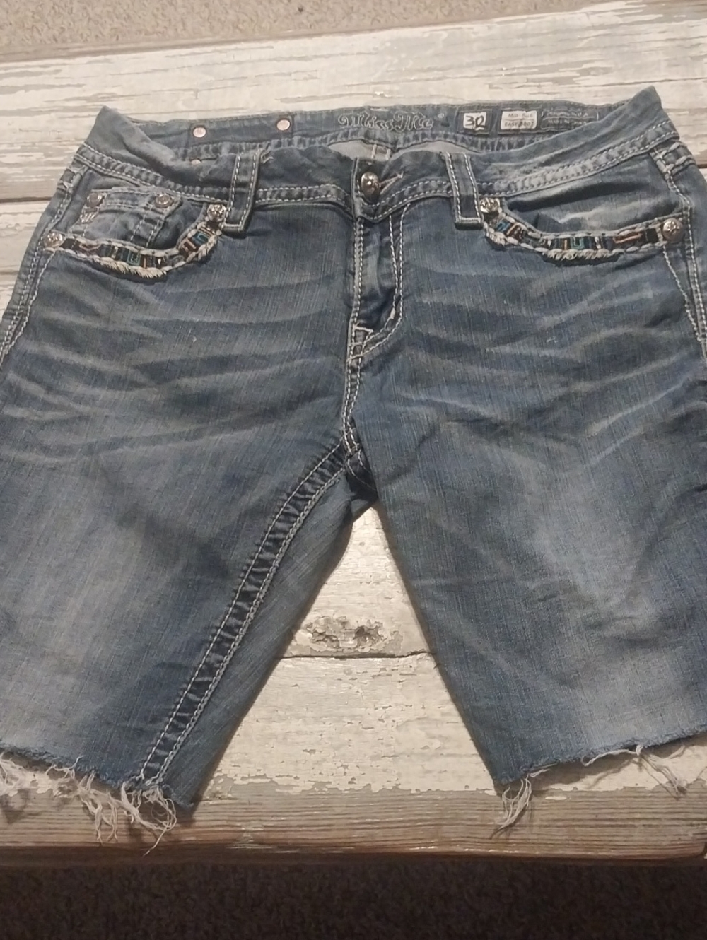 Miss Me Blue Distressed Denim Cutoff Shorts
